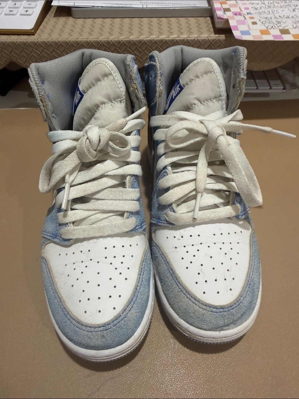 Nike Kids High-Top Sneakers in White and Light Blue size 5.5 Y